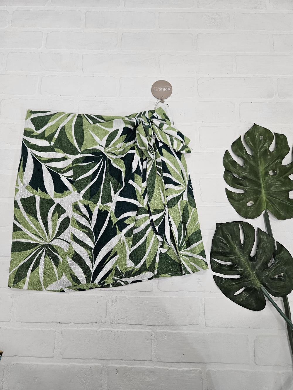 Linen Blend Wrap Skirt In Palm Print